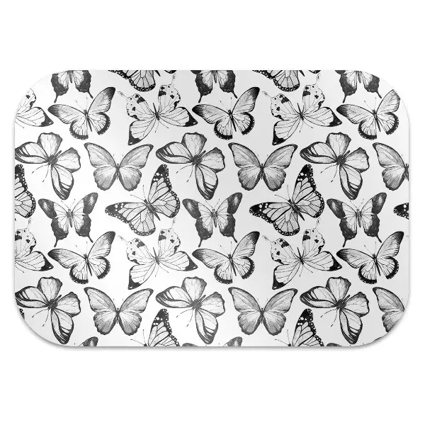 Tapis pour chaise de bureau Papillon noir et blanc