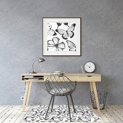 Tapis pour chaise de bureau Papillon noir et blanc