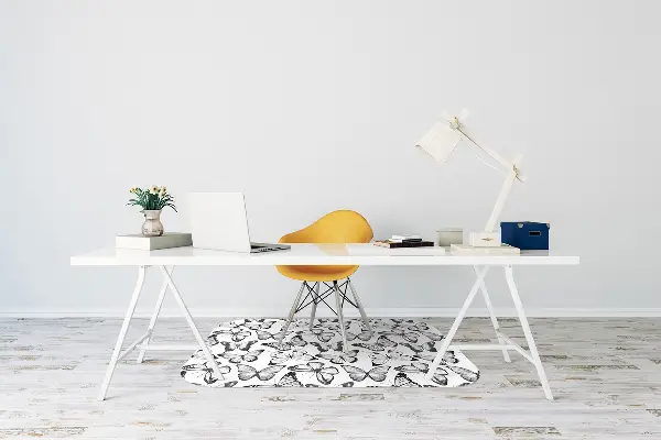 Tapis pour chaise de bureau Papillon noir et blanc