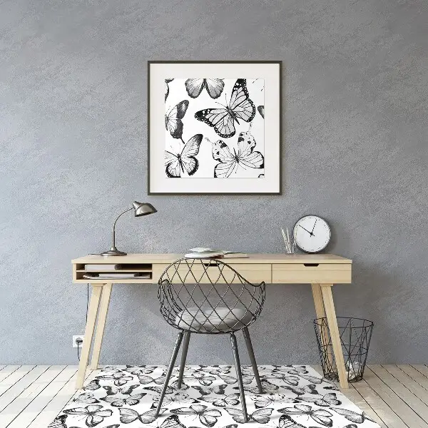 Tapis pour chaise de bureau Papillon noir et blanc