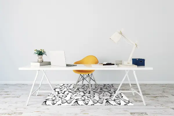 Tapis pour chaise de bureau Papillon noir et blanc