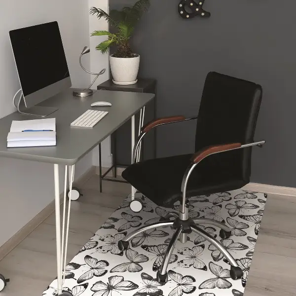 Tapis pour chaise de bureau Papillon noir et blanc