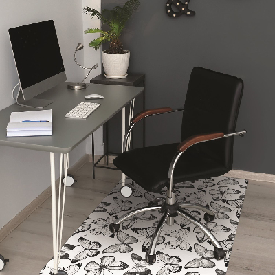 Tapis pour chaise de bureau Papillon noir et blanc