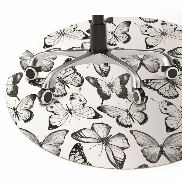 Tapis pour chaise de bureau Papillon noir et blanc