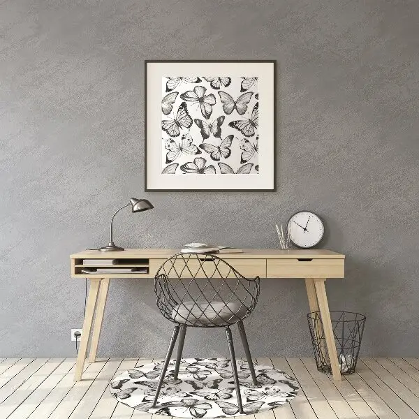 Tapis pour chaise de bureau Papillon noir et blanc