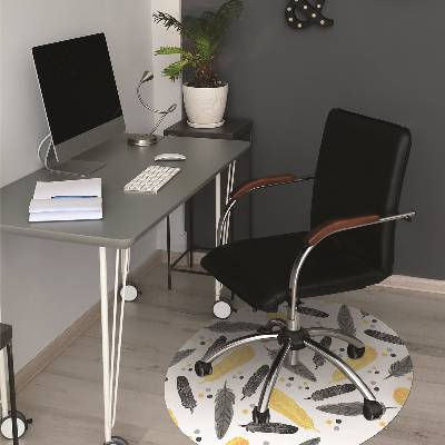 Tapis pour chaise de bureau Plumes dorées noires