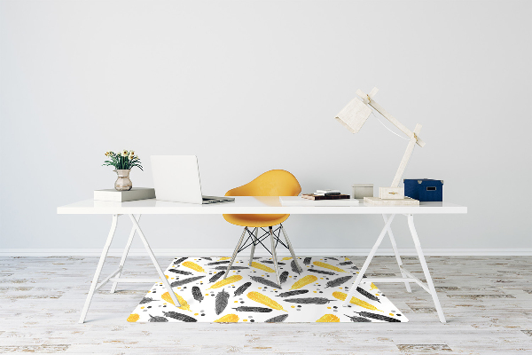 Tapis pour chaise de bureau Plumes dorées noires