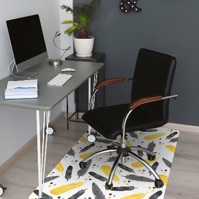 Tapis pour chaise de bureau Plumes dorées noires