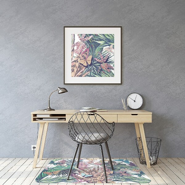 Tapis de chaise de bureau Fleurs et papillons
