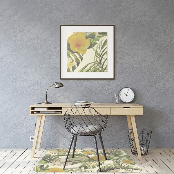 Tapis fauteuil bureau Feuilles tropicales et fleurs