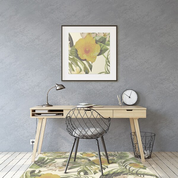Tapis fauteuil bureau Feuilles tropicales et fleurs