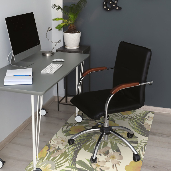 Tapis fauteuil bureau Feuilles tropicales et fleurs
