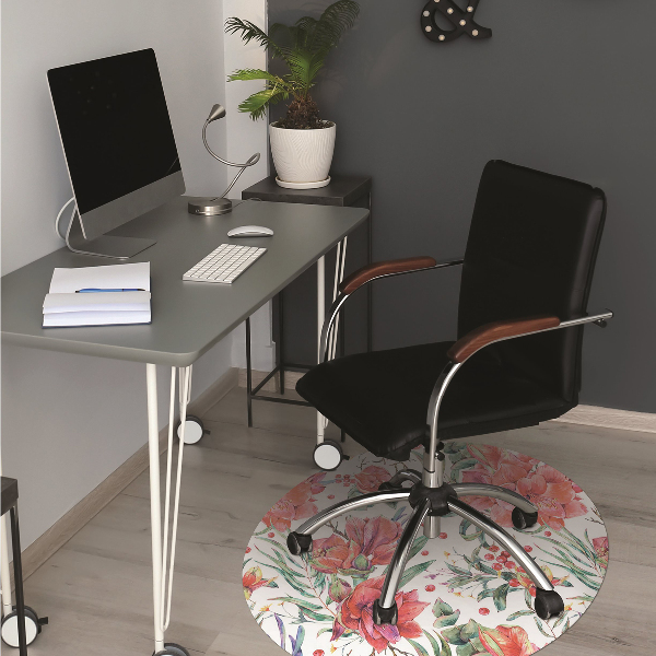 Tapis de chaise de bureau Fleurs rouges