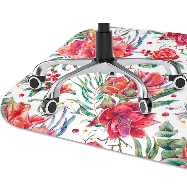 Tapis de chaise de bureau Fleurs rouges