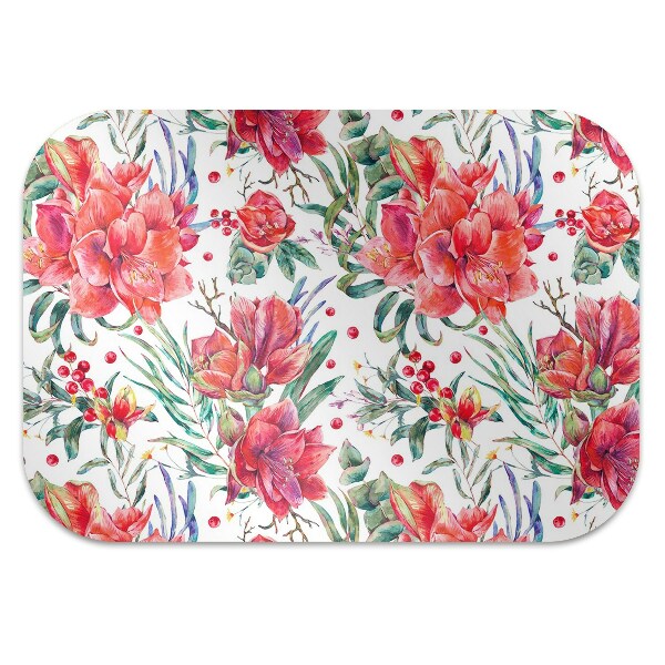 Tapis de chaise de bureau Fleurs rouges