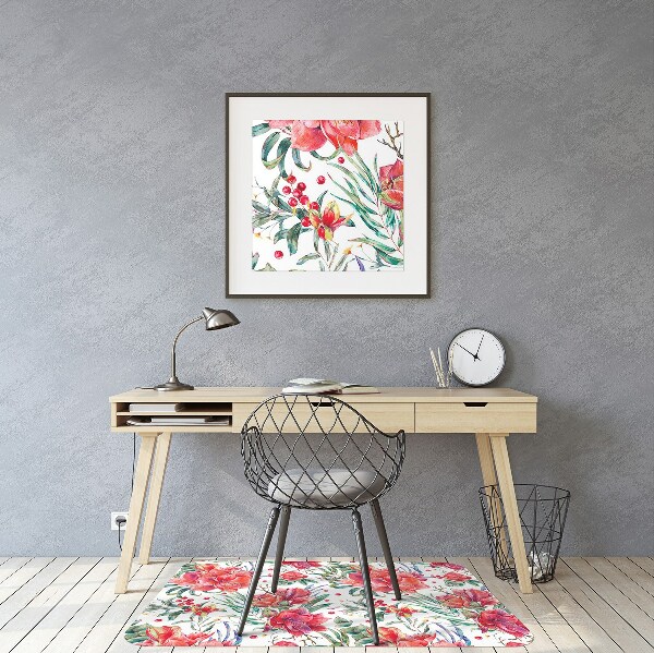 Tapis de chaise de bureau Fleurs rouges