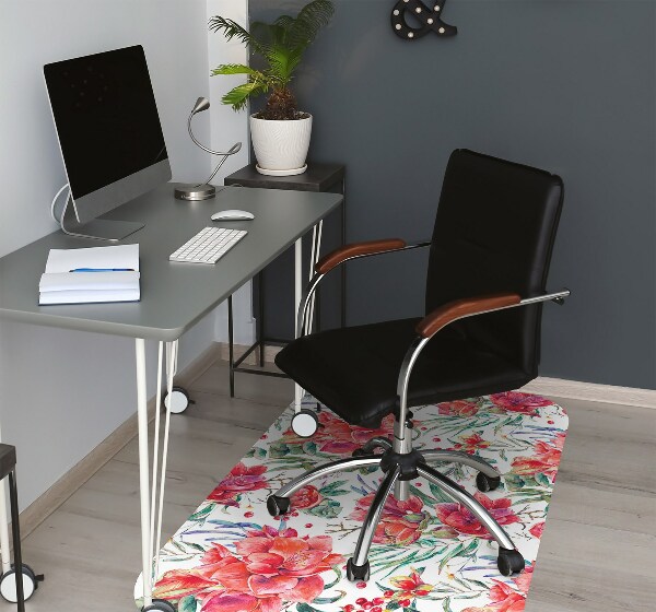 Tapis de chaise de bureau Fleurs rouges