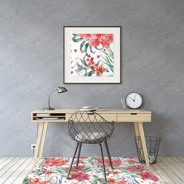 Tapis de chaise de bureau Fleurs rouges