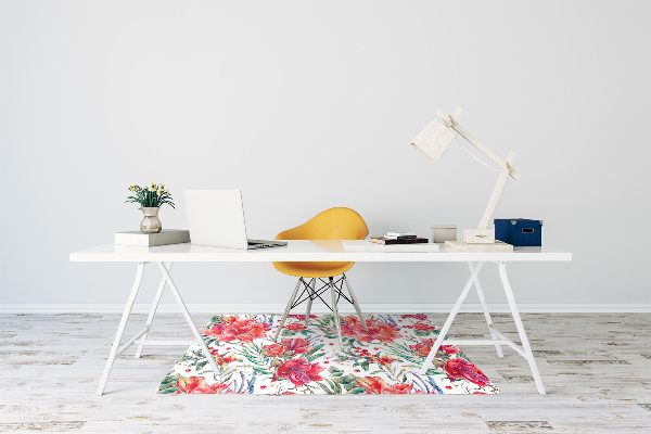 Tapis de chaise de bureau Fleurs rouges