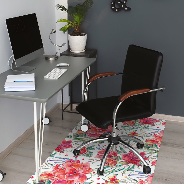 Tapis de chaise de bureau Fleurs rouges