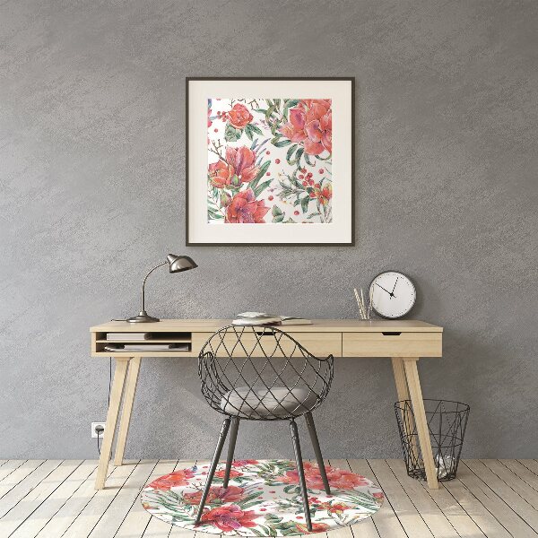 Tapis de chaise de bureau Fleurs rouges