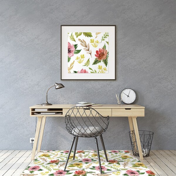 Tapis de chaise de bureau Fleurs aquarelles