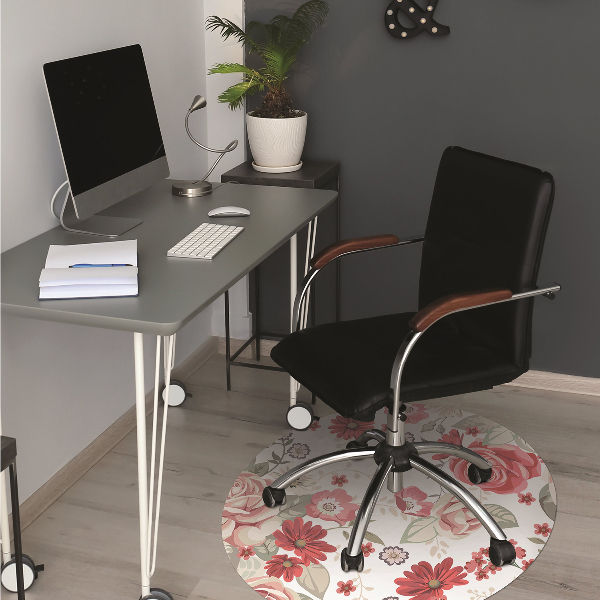 Tapis de chaise de bureau Fleurs rouges