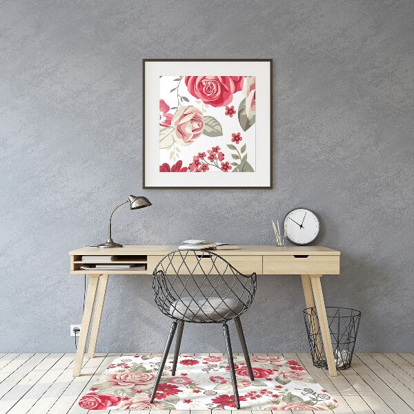 Tapis de chaise de bureau Fleurs rouges