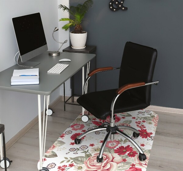 Tapis de chaise de bureau Fleurs rouges