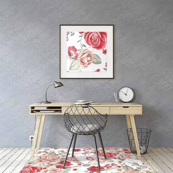 Tapis de chaise de bureau Fleurs rouges