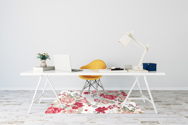 Tapis de chaise de bureau Fleurs rouges