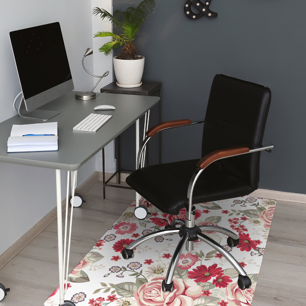 Tapis de chaise de bureau Fleurs rouges