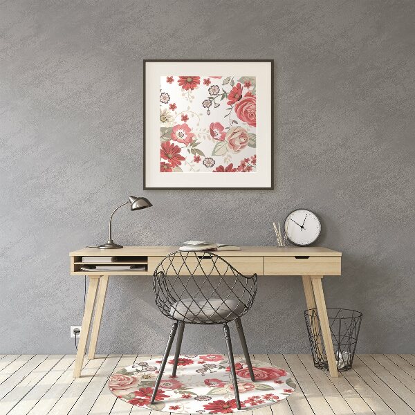 Tapis de chaise de bureau Fleurs rouges