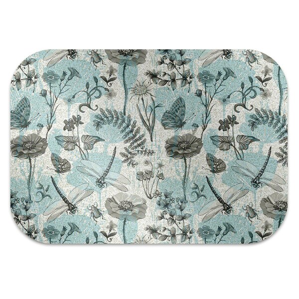 Tapis pour chaise de bureau Fleurs et libellule