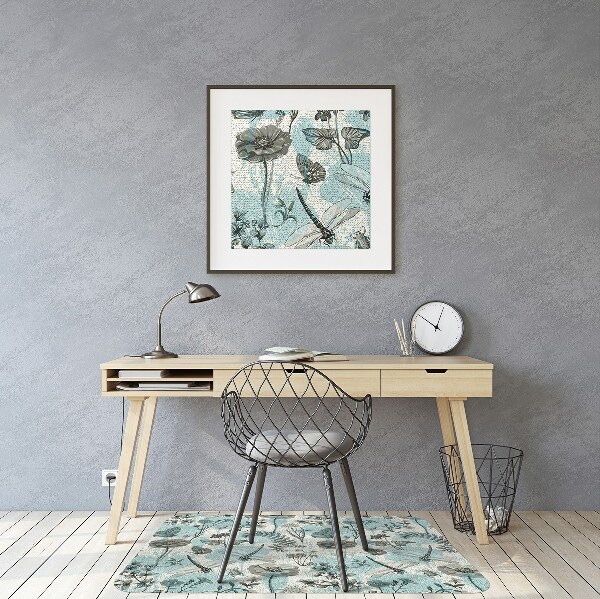 Tapis pour chaise de bureau Fleurs et libellule