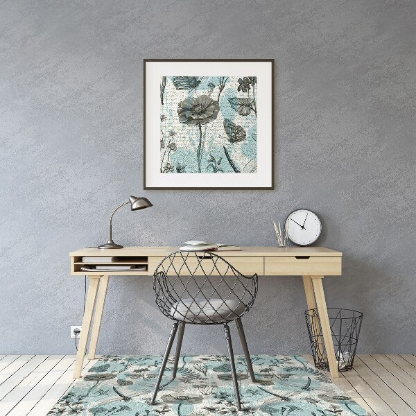 Tapis pour chaise de bureau Fleurs et libellule