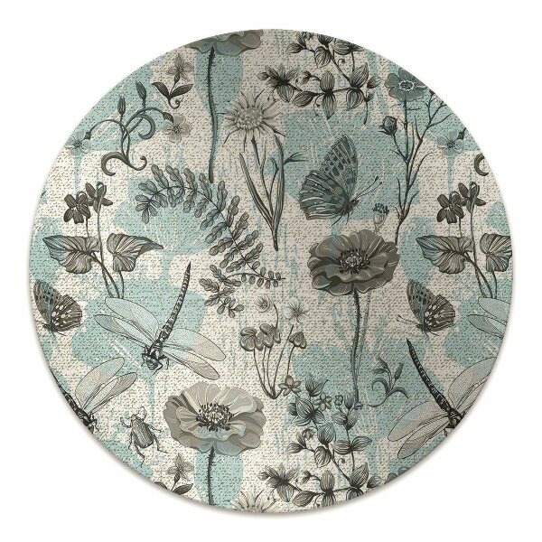 Tapis pour chaise de bureau Fleurs et libellule