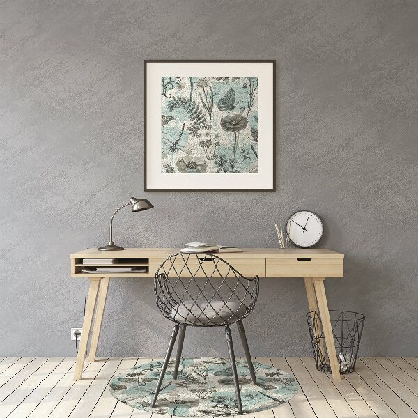 Tapis pour chaise de bureau Fleurs et libellule