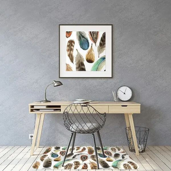 Tapis pour chaise de bureau Plumes aquarelles