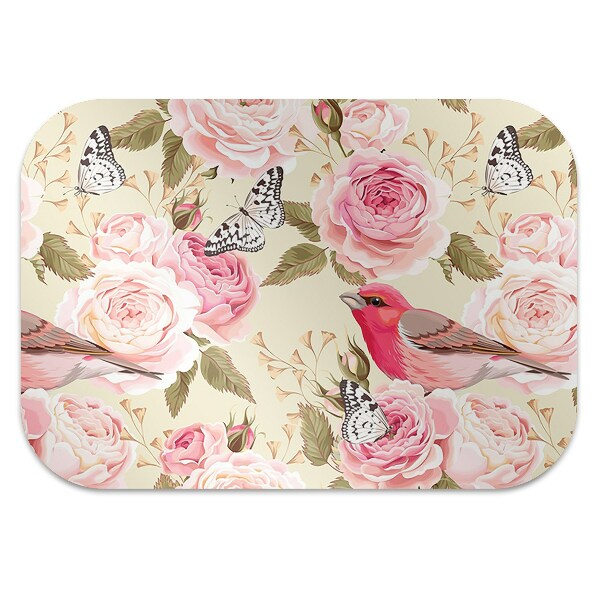 Tapis protection sol Oiseaux fleurs papillons
