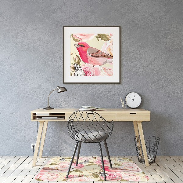 Tapis protection sol Oiseaux fleurs papillons