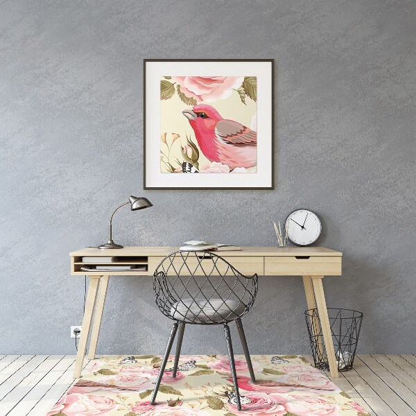 Tapis protection sol Oiseaux fleurs papillons