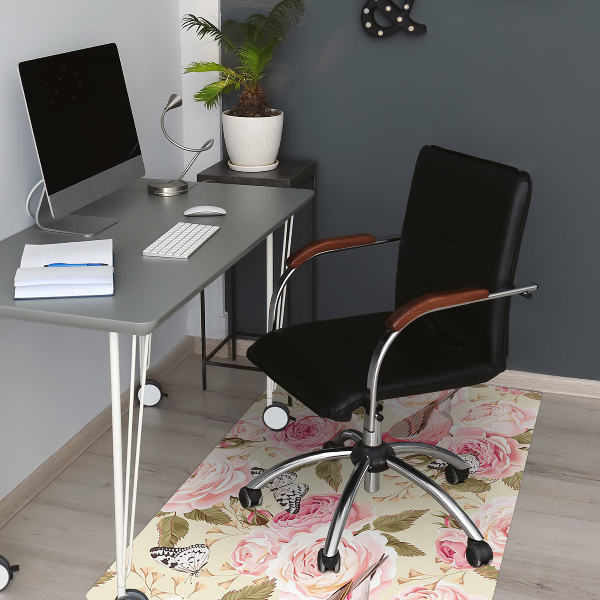 Tapis protection sol Oiseaux fleurs papillons