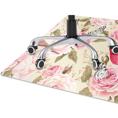 Tapis protection sol Oiseaux fleurs papillons