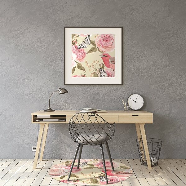 Tapis protection sol Oiseaux fleurs papillons