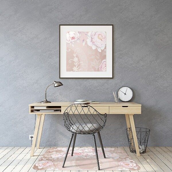 Tapis pour chaise de bureau roses blanches
