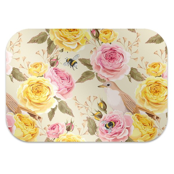 Tapis de chaise Oiseaux et roses