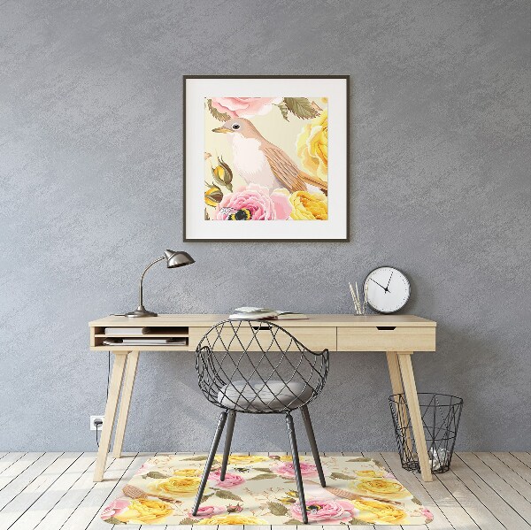 Tapis de chaise Oiseaux et roses