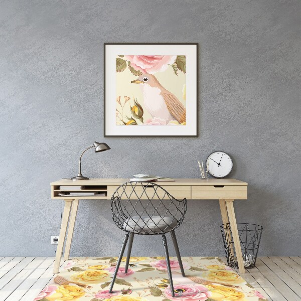 Tapis de chaise Oiseaux et roses