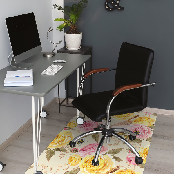 Tapis de chaise Oiseaux et roses